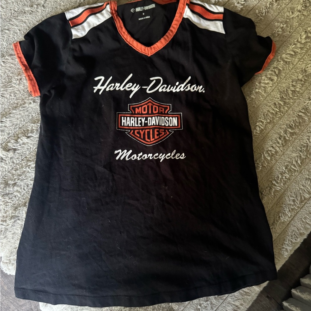 Harley-Davidson Black and Red V-Neck Tee